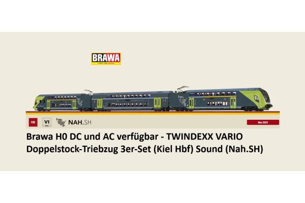 Brawa H0 44582 - TWINDEXX VARIO Doppelstock-Triebzug 3er-Set (Kiel Hbf) Sound (Nah.SH) - Brawa H0 44582 - TWINDEXX VARIO Doppelstock-Triebzug 3er-Set (Kiel Hbf) Sound (Nah.SH)