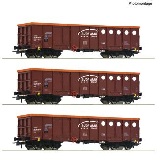 Roco H0 6600087 - 3-tlg. Set: Offene Güterwagen (Budamar)