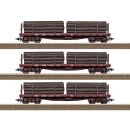 Trix H0 24922 - US-Rungenwagen-Set Holzbeladung